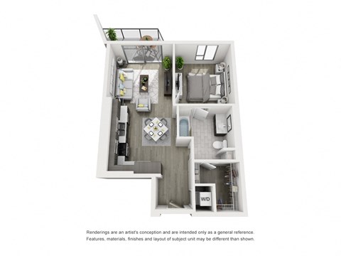 Floor plan for 1 bed, 1 bath, 709 sqft